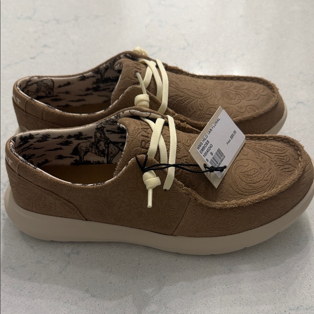 Ariat Women's Tan Floral Embossed Loafers - Picture 2 of 4